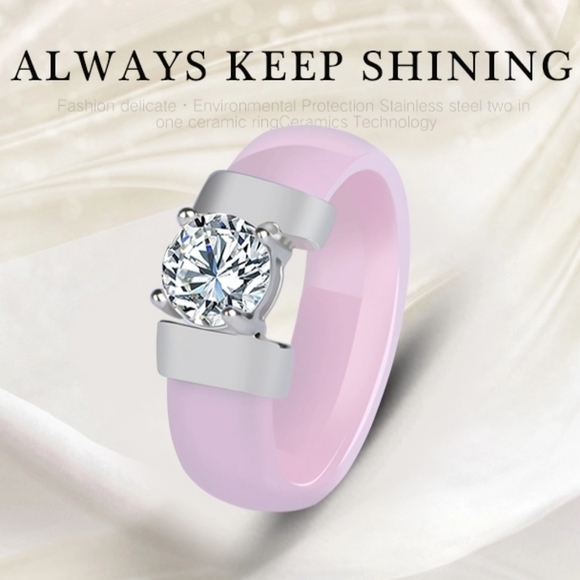 NEW Pink Ceramic Diamond Engagement Ring - Picture 8 of 16